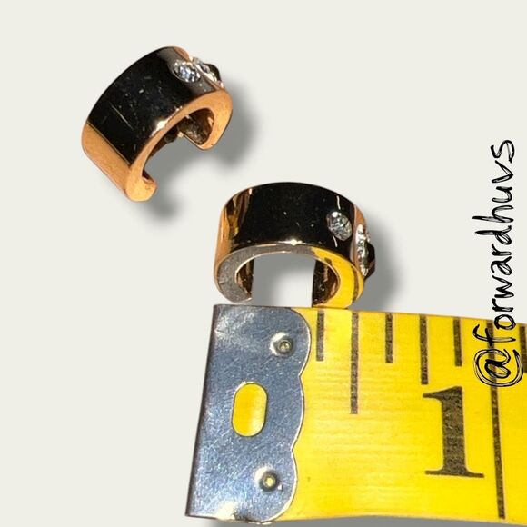 Gold Tone Hoop with Rhinestone Embellishment Earrings - Picture 5 of 7